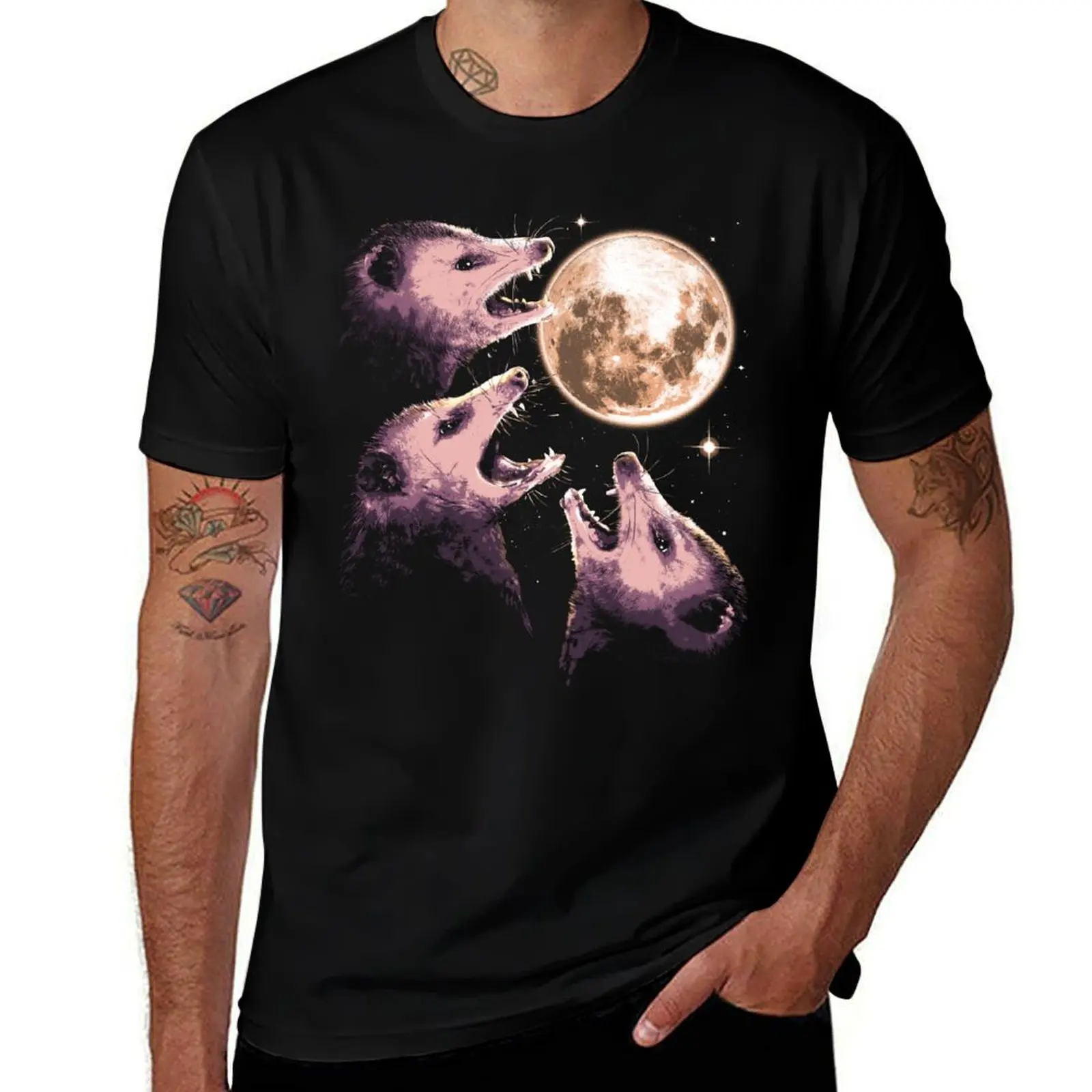 Three Opossums Howling at the Moon Funny Possum 3 Opossum T-Shirt Sporty Breathable Short Sleeve T-Shirt