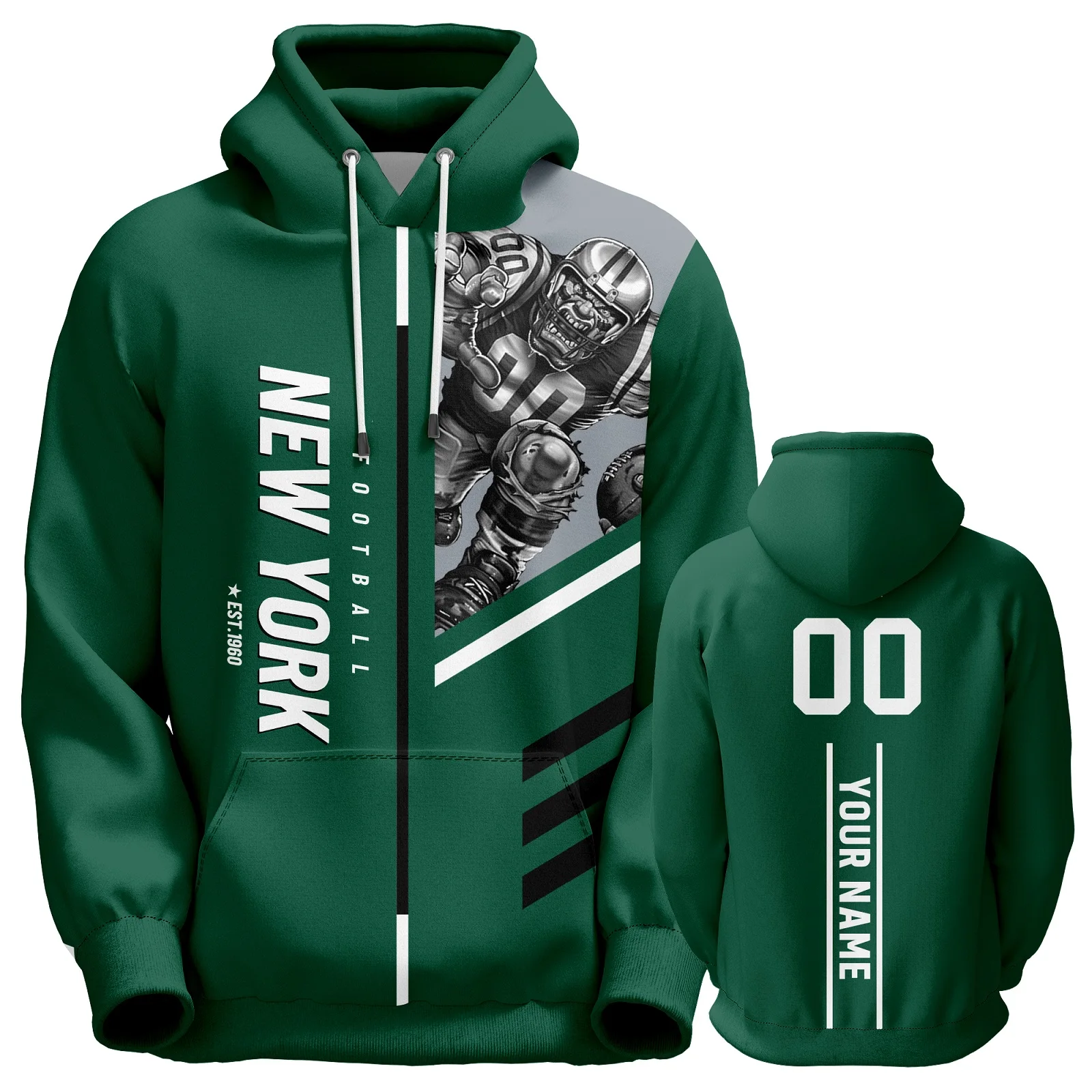 Custom New York American Football City Hoodies 3D Printed Pullover Personalized Name Number Sweatshirts for Men Women Youth Fans