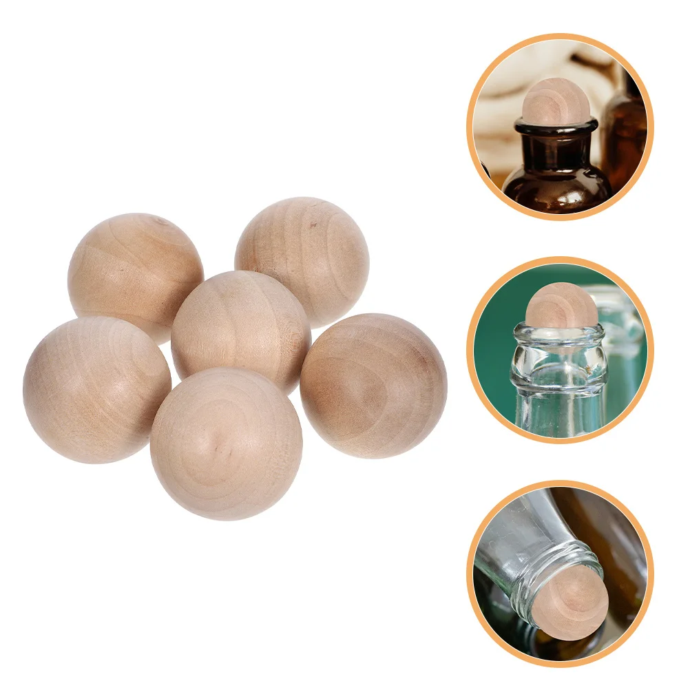

6Pcs Glass Jar Ball Stopper Wooden Round Sphere Sealing Plug for Bottle Container Storage 30mm Wood Balls