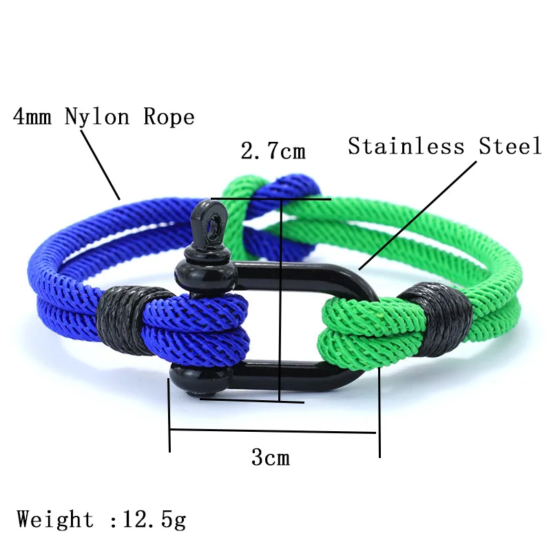 4Pcs/set Adjustable Braided Rope Bracelet Men Carabiner Shackle Clasp Cord Bracelet Male Jewelry Gift