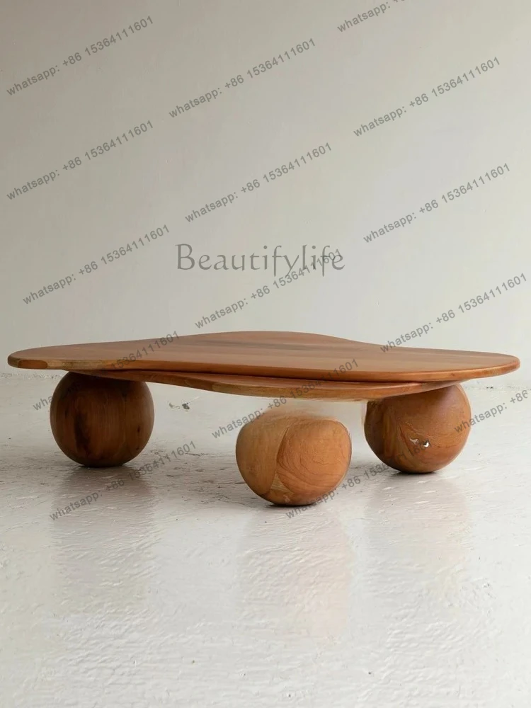 Retro irregular solid wood coffee table simple cream style creative round ball tea table