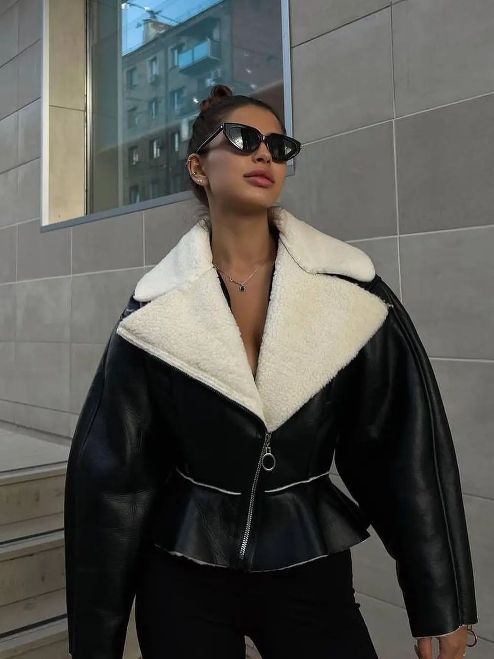 2025 autumn and winter short lapel fashion Korean women's long-sleeved solid color coat