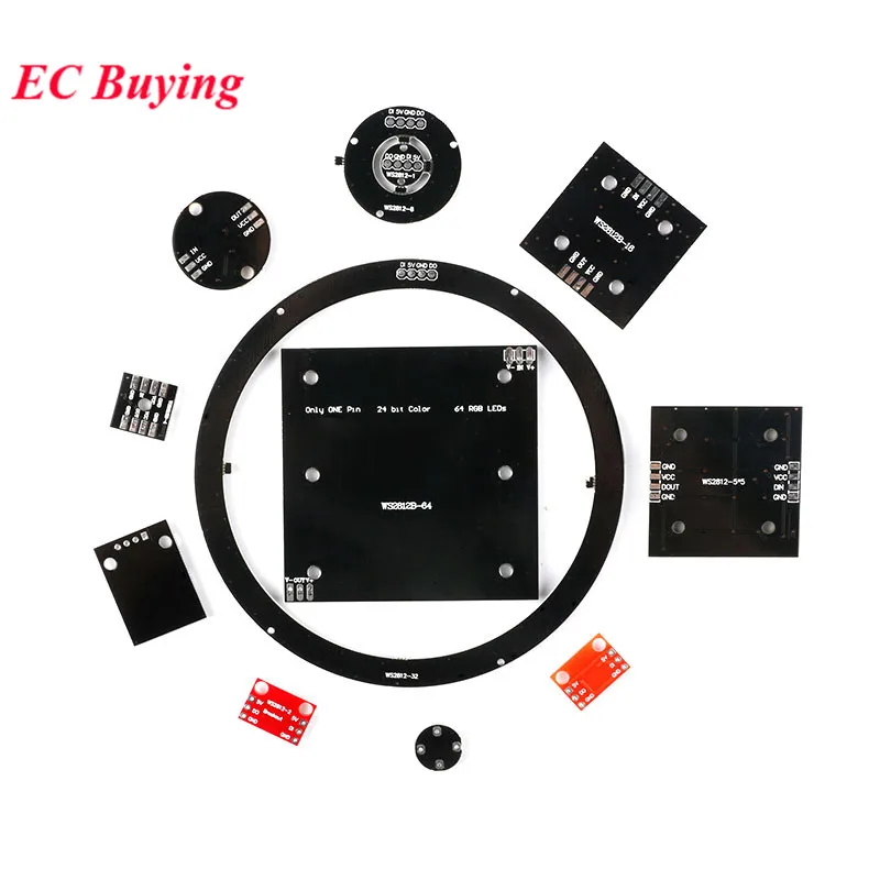 WS2812 WS2812B 1 2 4 7 9 16 25 32 64 Bit WS 2811 5050 RGB LED Lamp Panel Module 5V Colorful LED Controller Precise for Arduino