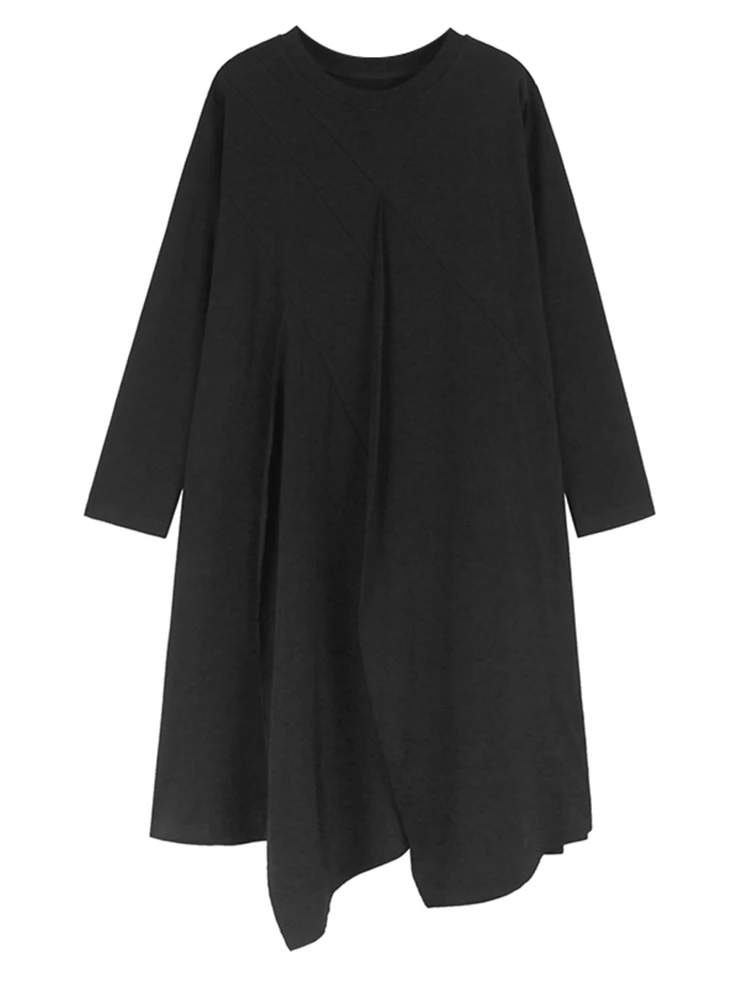 Feminino verde cor-bloco bainha irregular tamanho grande vestido novo em torno do pescoço manga longa moda maré primavera outono