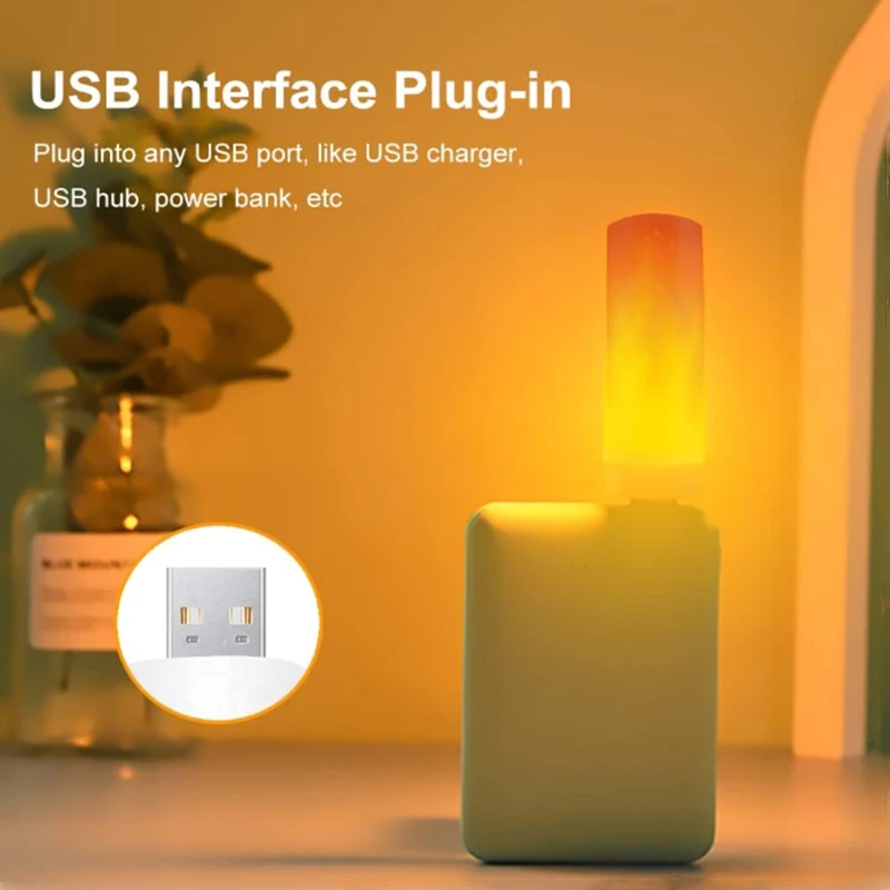 USB 5V LED Simulated Flame Light Dynamic Candle Effect Atmosphere Light for Power Bank Camping Portable Flame Atmosphere Lamp