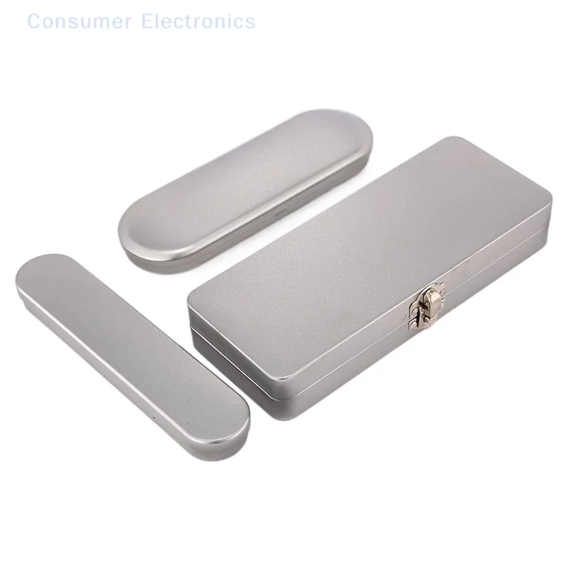 New Rectangle Metal Storage Box Silver Iron Metal Buckles Box Flip Cover With Lock Empty Hinged Box Solid Water Colour Box