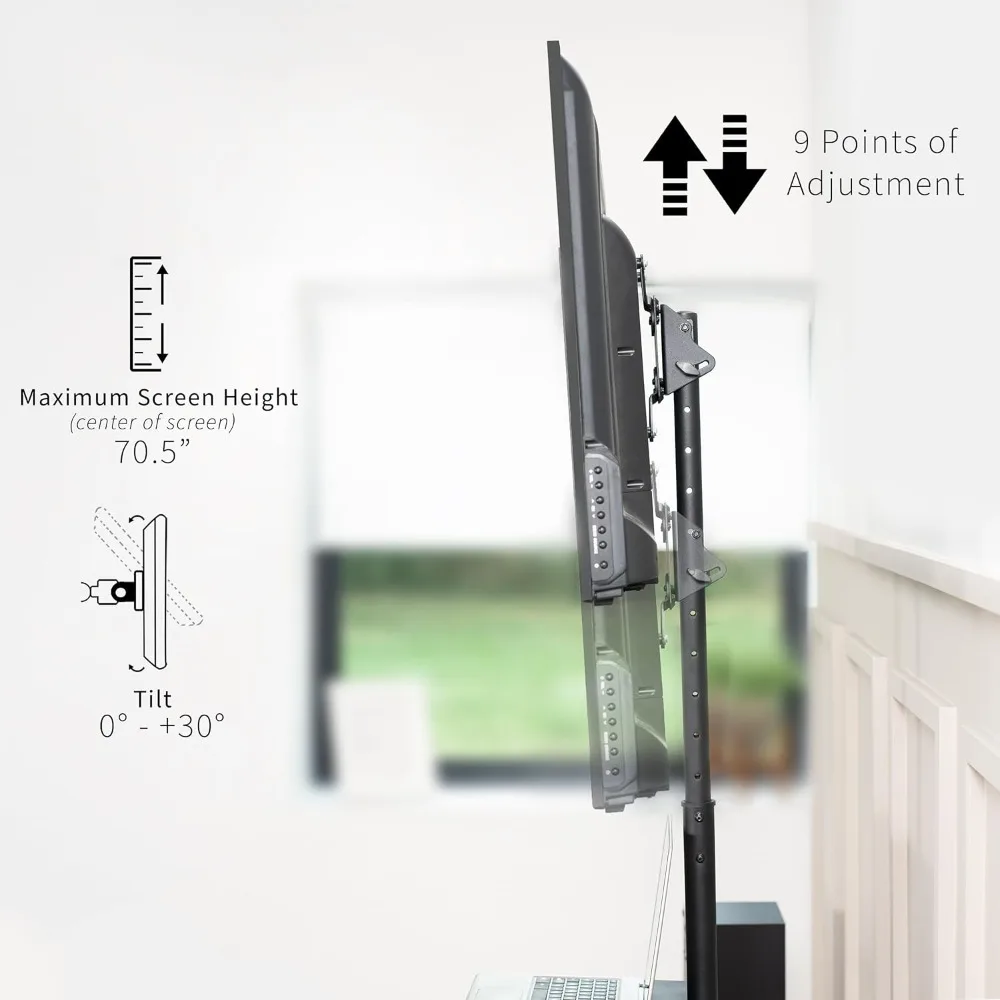 Suporte de chão extra alto para TV com prateleira para telas de 13 a 50 polegadas, LED OLED 4K Smart Flat, monitores curvos, 70 polegadas de altura, máx.