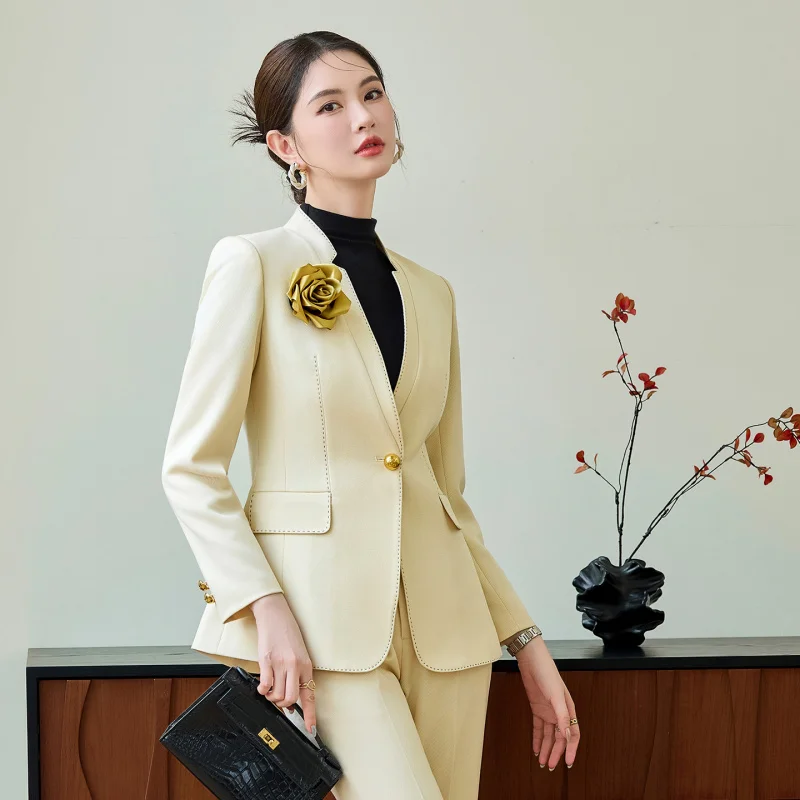 2025New Apricot Suit Set Professional Wear High-End Executive Business Formal Wear Casual Light Luxury Women's Suit with Pants