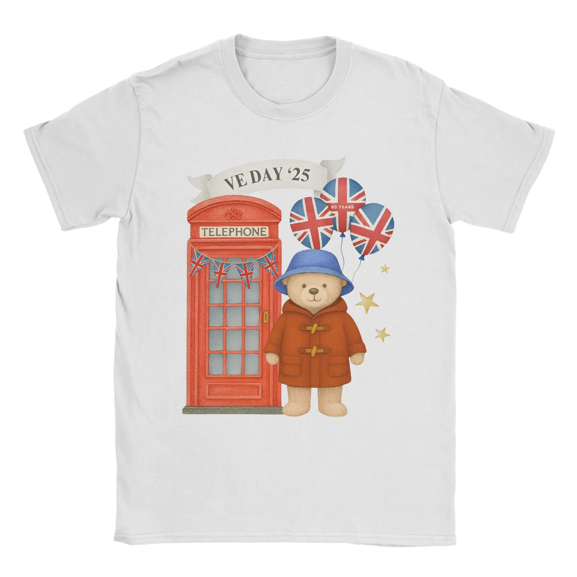 

VE Day 2025 Paddington Bear T-Shirts Men 80th Anniversary Funny 100% Cotton Tees Round Neck Short Sleeve T Shirt Gift Clothes