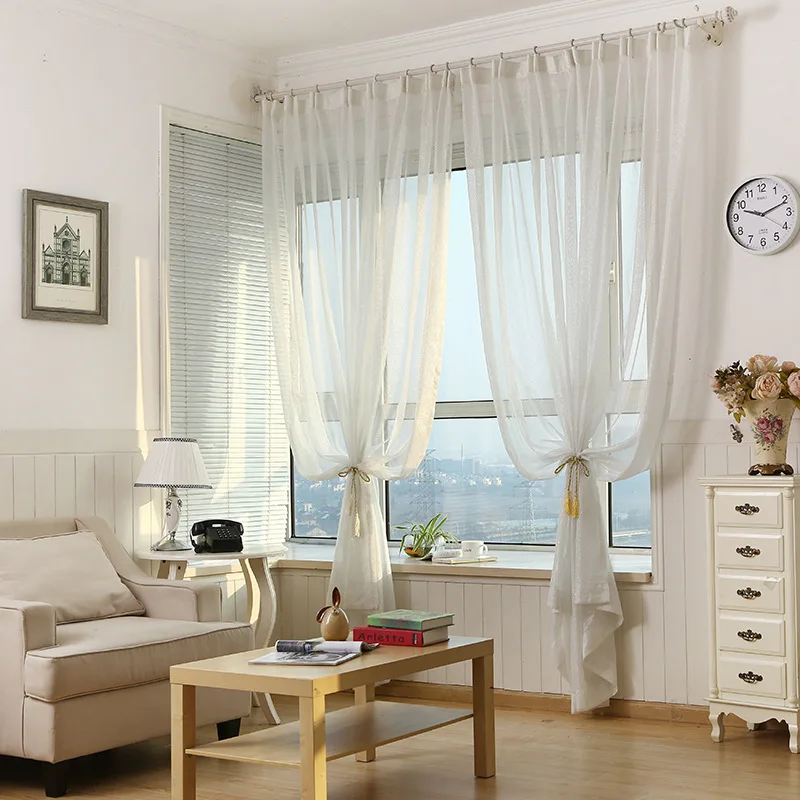 Pure White Shiny Silver Wire Stripe Tulle，Curtains for Living Room， Modern Simple Window Screen Bedroom Voile Blinds for windows