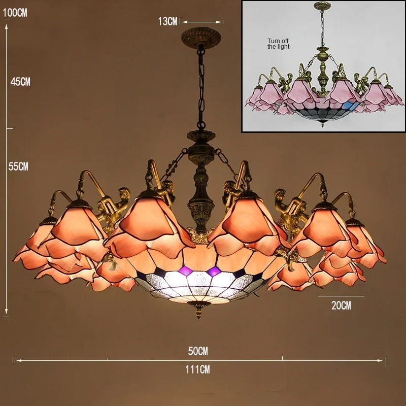 European-style pastoral lotus Tiffany's living room,  study chandelier, hotel lobby decoration, engineering chandelier