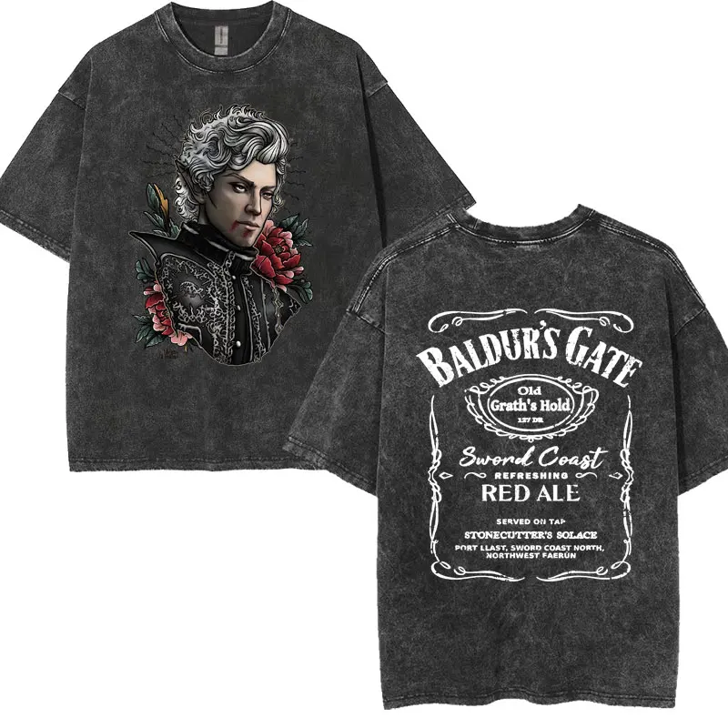 Limited Astarion Baldurs Gate 3 Girl Dinner Washed T-shirt Men Women Vintage Short Sleeve T Shirt Trend Cool Gothic T Shirts Y2k