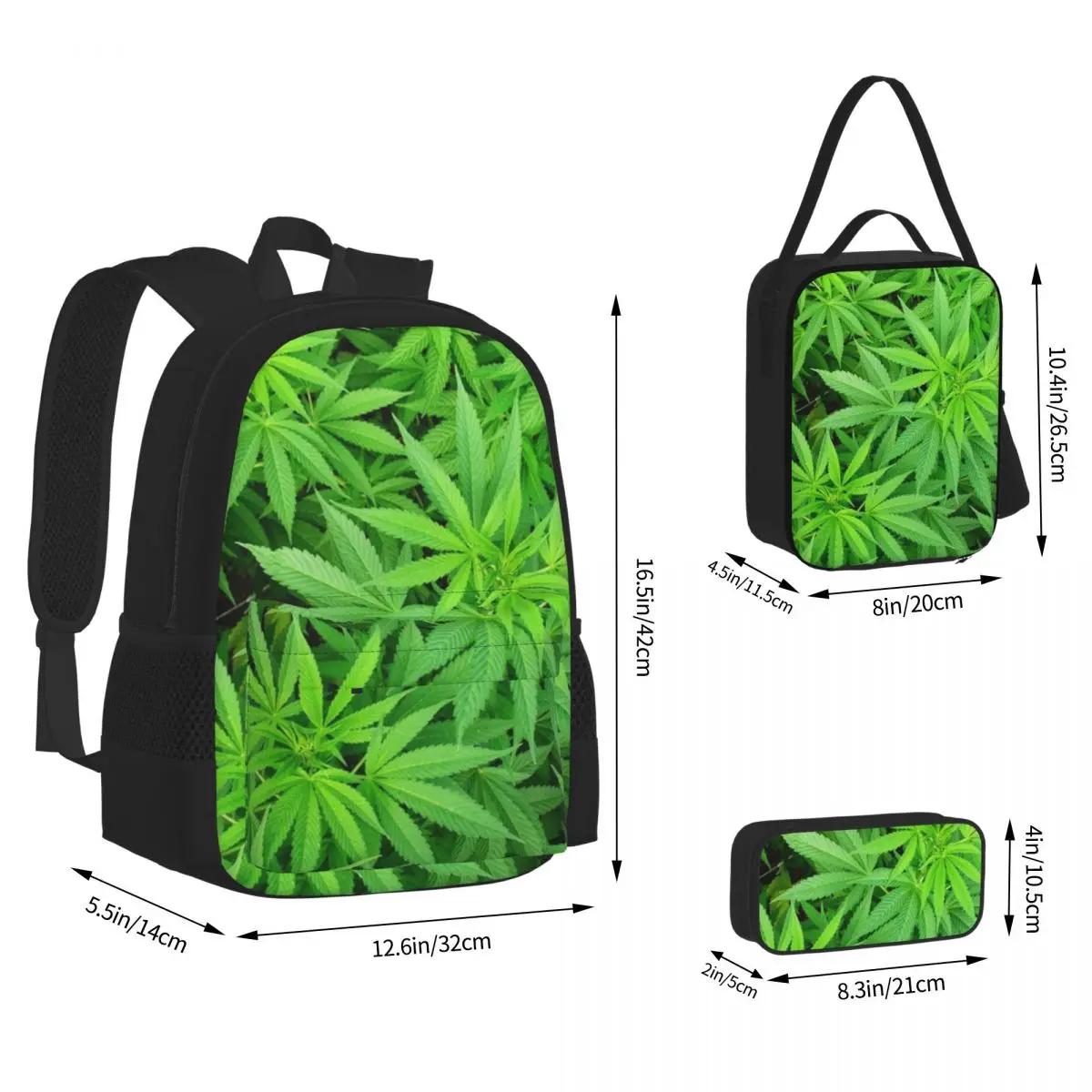 Marijuana Cannabis Weed Pot Plants Backpacks Kids Bookbag School Bags Rucksack Lunch Bag Pen Bag Three-Piece Set