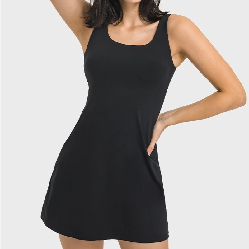 

VEQKING Sleeveless Tennis Dress for Women Quick Dry Yoga Jumpsuit Built-in Shorts Sports Tracksuit U Back Running Workout Sets