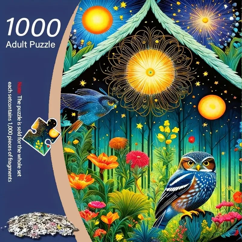 

1000 шт. Пазл «Причудливый лес» | Яркий дизайн совы и флоры, картон премиум-класса, портативный пазл для взрослых, пар, семьи