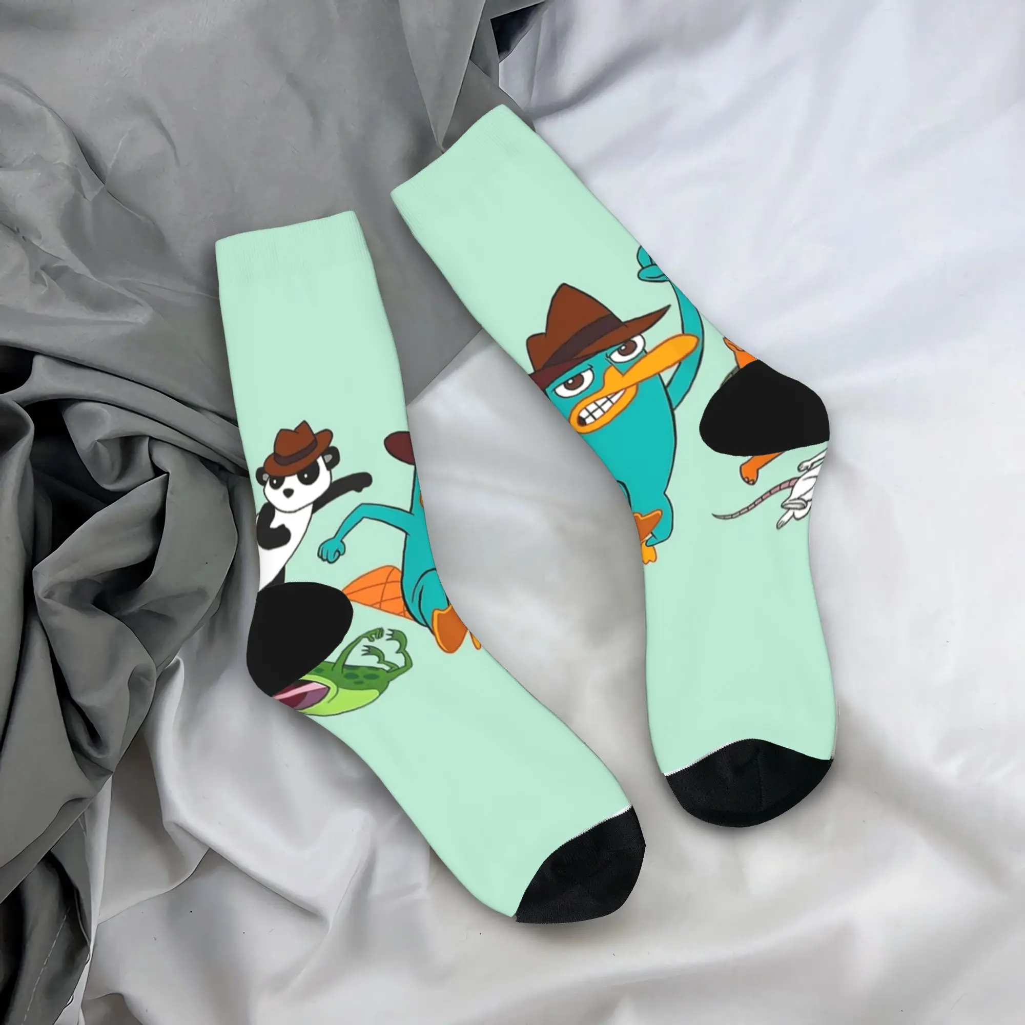 

Забавные милые носки Perry the Platypus, чулки с графическим рисунком, нескользящие мужские носки унисекс, теплые мягкие осенние винтажные носки для бега