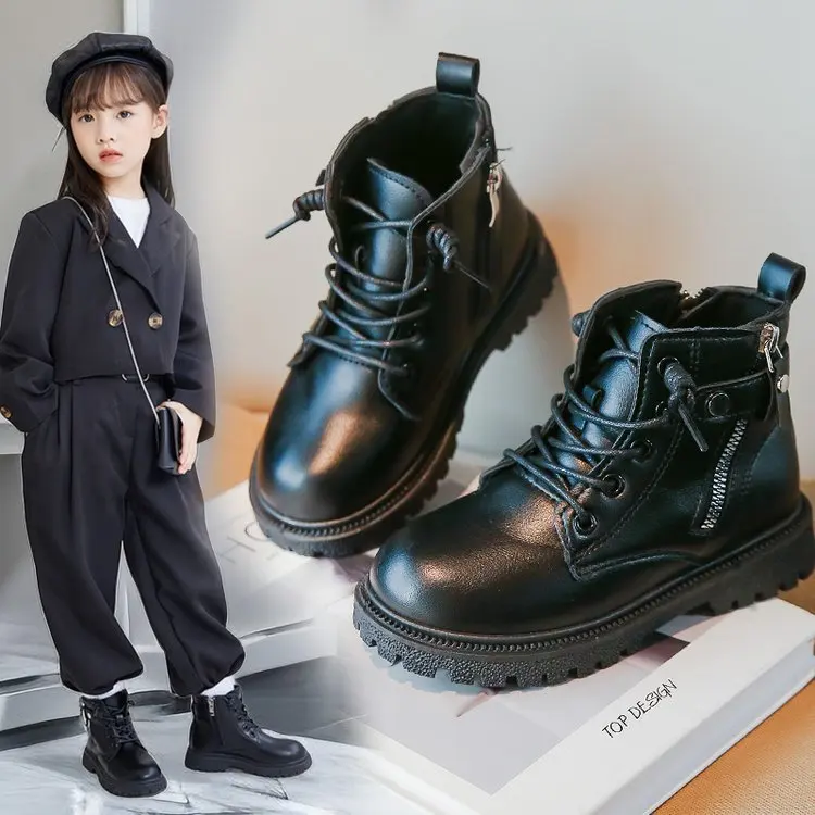 

Children's Fashion Boots Short Boots Soft Sole Anti Slip Middle and Big Children's Versatile Sports and Casual Leather Boots