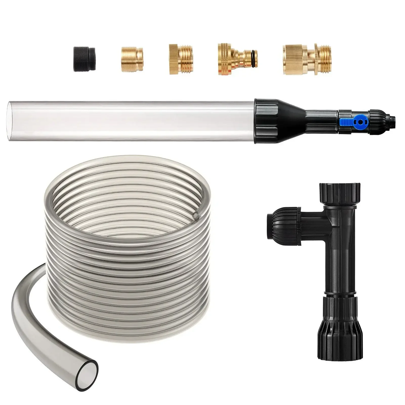 VEVOR Aquarium Vacuum Gravel Cleaner, 25ft PVC Siphon Fish Tank 3 Types Brass Adapters for Fish Tank Cleaning Gravel and Sand