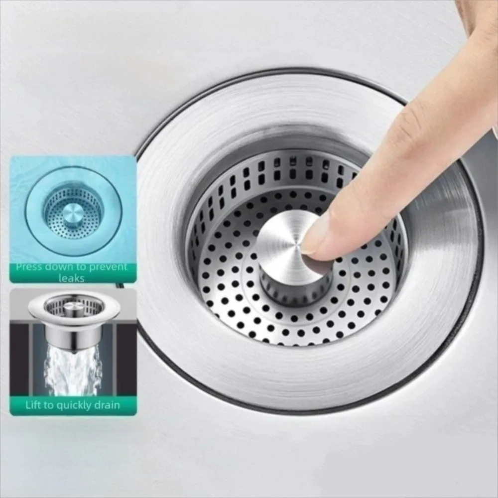 

Сливной фильтр-сетка для кухонной мойки из нержавеющей стали с корзинчатым фильтром, предотвращающий засоры, с выдвижной заглушкой-пробкой для кухни