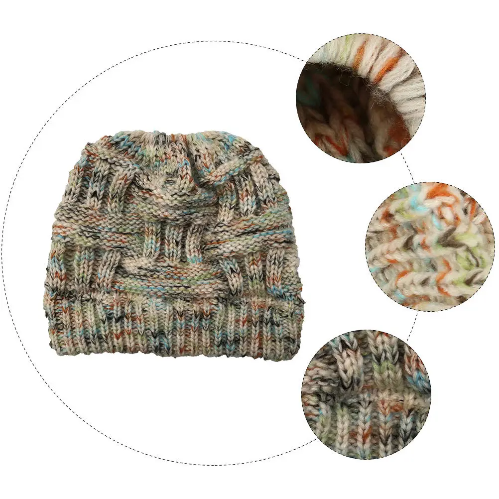 

1pc Warm Cap For Winter Ponytail Woolen For Woman Cap Ponytail Outdoor Knitting Wool Hat Activities Fashion Weave Hat