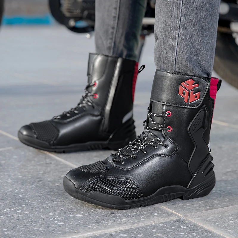Men Motorcycle Boots Motorbike Shoes Wear Resistant Motocross Tactics Boots Breathable Anti-fall Rider Road Racing Casual Shoes