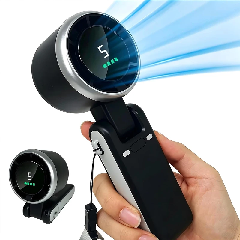 5 Speed Handheld Mini Fan Foldable Mini Fan Portable Desk Outdoor Neck Hanging USB Rechargeable Fan Phone Stand Display Screen