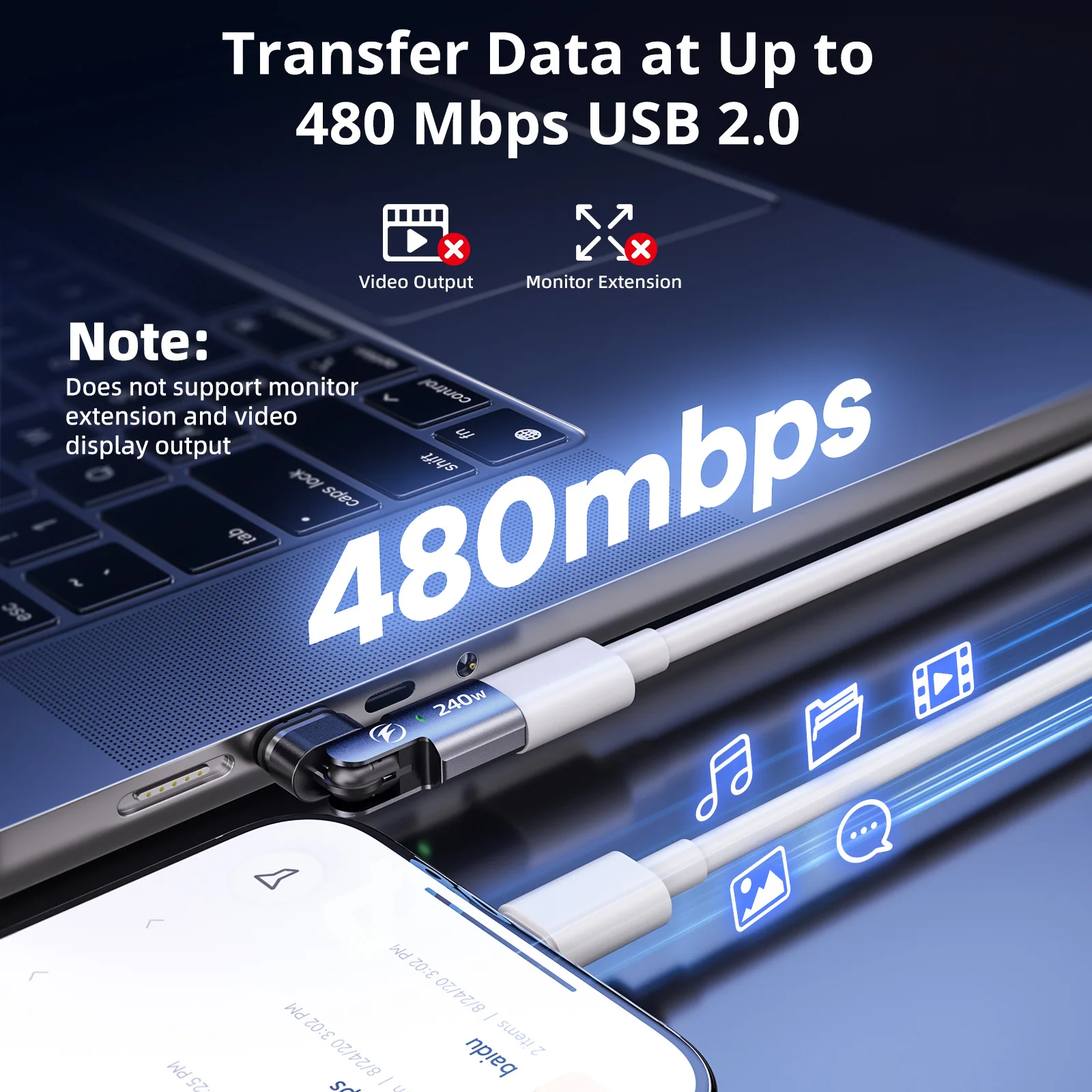 PD240W USB C إلى نوع C OTG محول 180 دوران 5A كابل شحن سريع محول البيانات آيفون 16 ماك بوك سامسونج شاومي المحمول