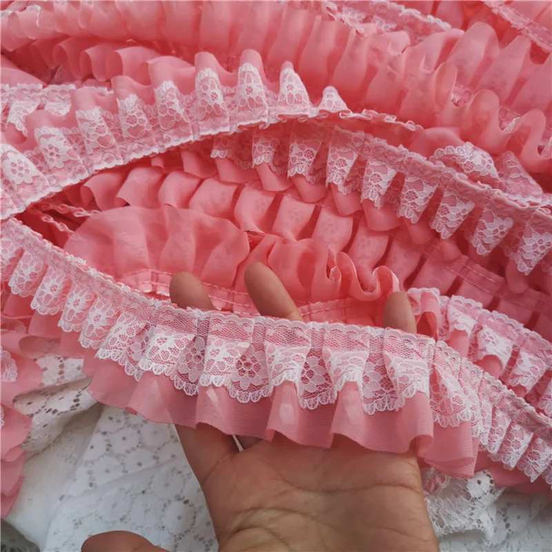 5cm Wide Multi Colors Pleated Chiffon Fold Lace Embroidered Ribbons Trim For Sewing Diy Crafts Curtains Garment Dress Hem Decor