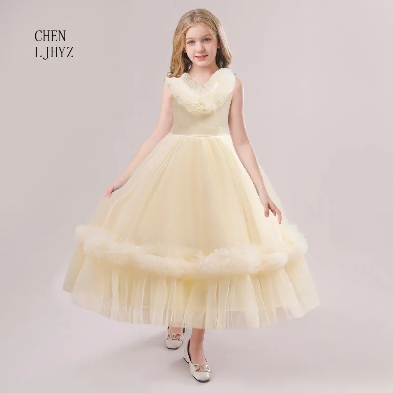 New women's luxury tulle princess dress, banquet host piano performance dress