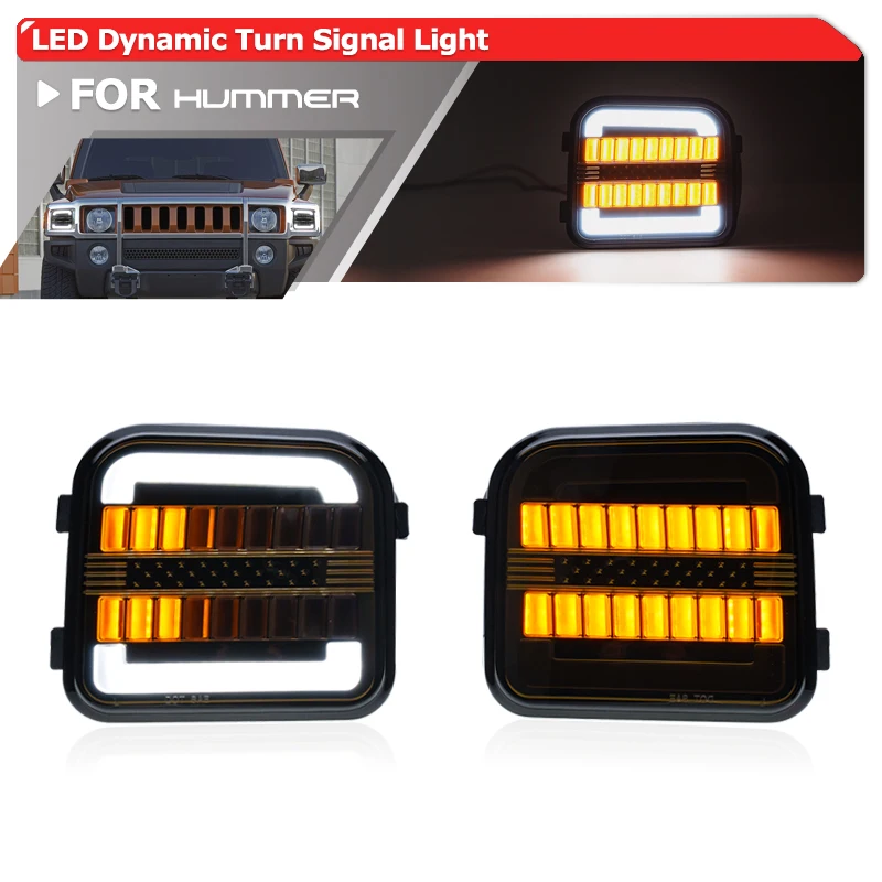 S​moked Sequential LED Turn Signal Light For Hummer H3 2006-2010 H3T Front Corner White DRL Running Parking/Side Marker Assy Kit