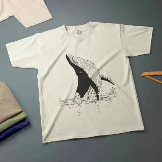 2026 Fashion New Arrival Loose Womens T Shirt Ink Drawing Whale Print Multiple Sizes Various Colors Crew Neck Short Sleeve Summer Casual Tee S 7XL Basic Top T Shirt
