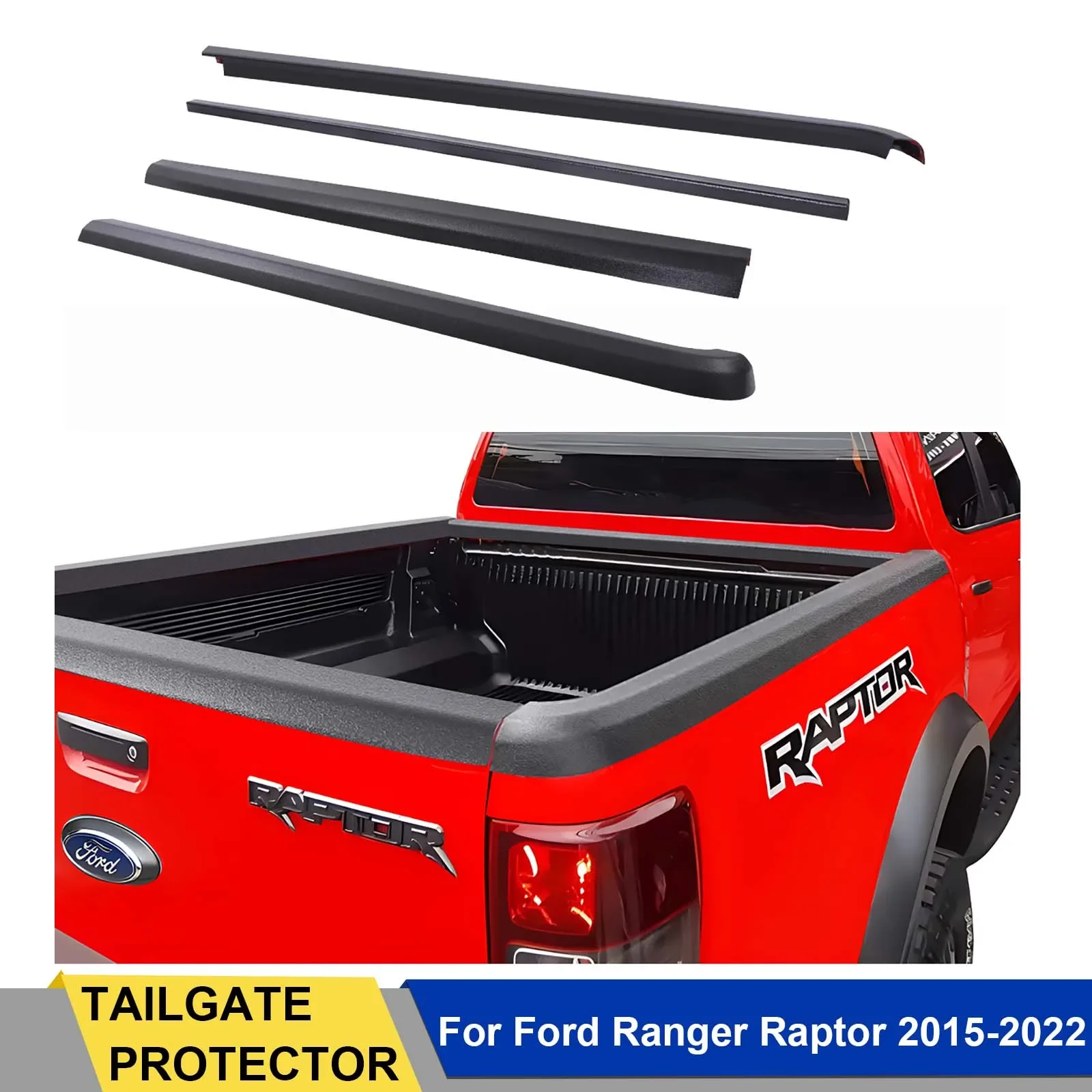 Tailgate Protector Cover Rail Guard Cap Trim For Ford Ranger Raptor 2015 2016 2017 2018 2019 2020 2021 2022 Black Double Cab