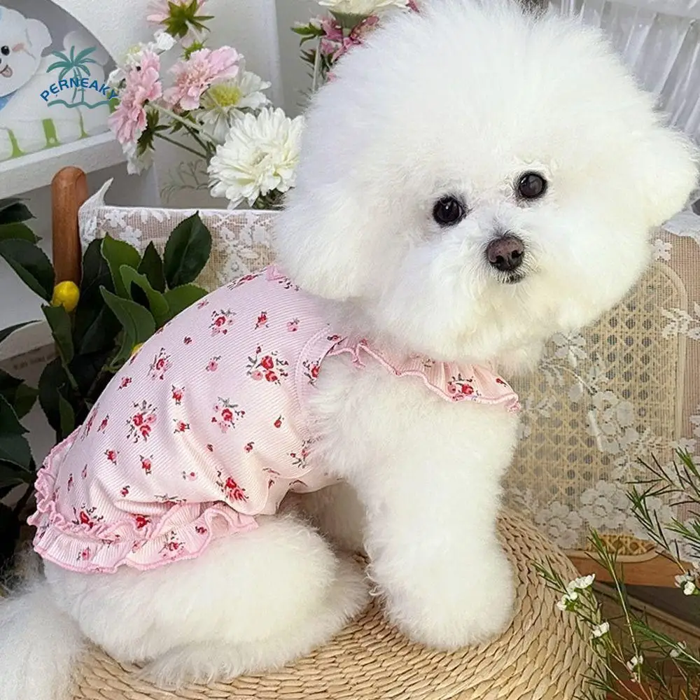 

Pet Costumes Summer Thin Pet Floral Dress Sleeveless Breathable Dog Flower Vest Comfortable Dog Skirt For Small Dog Cat
