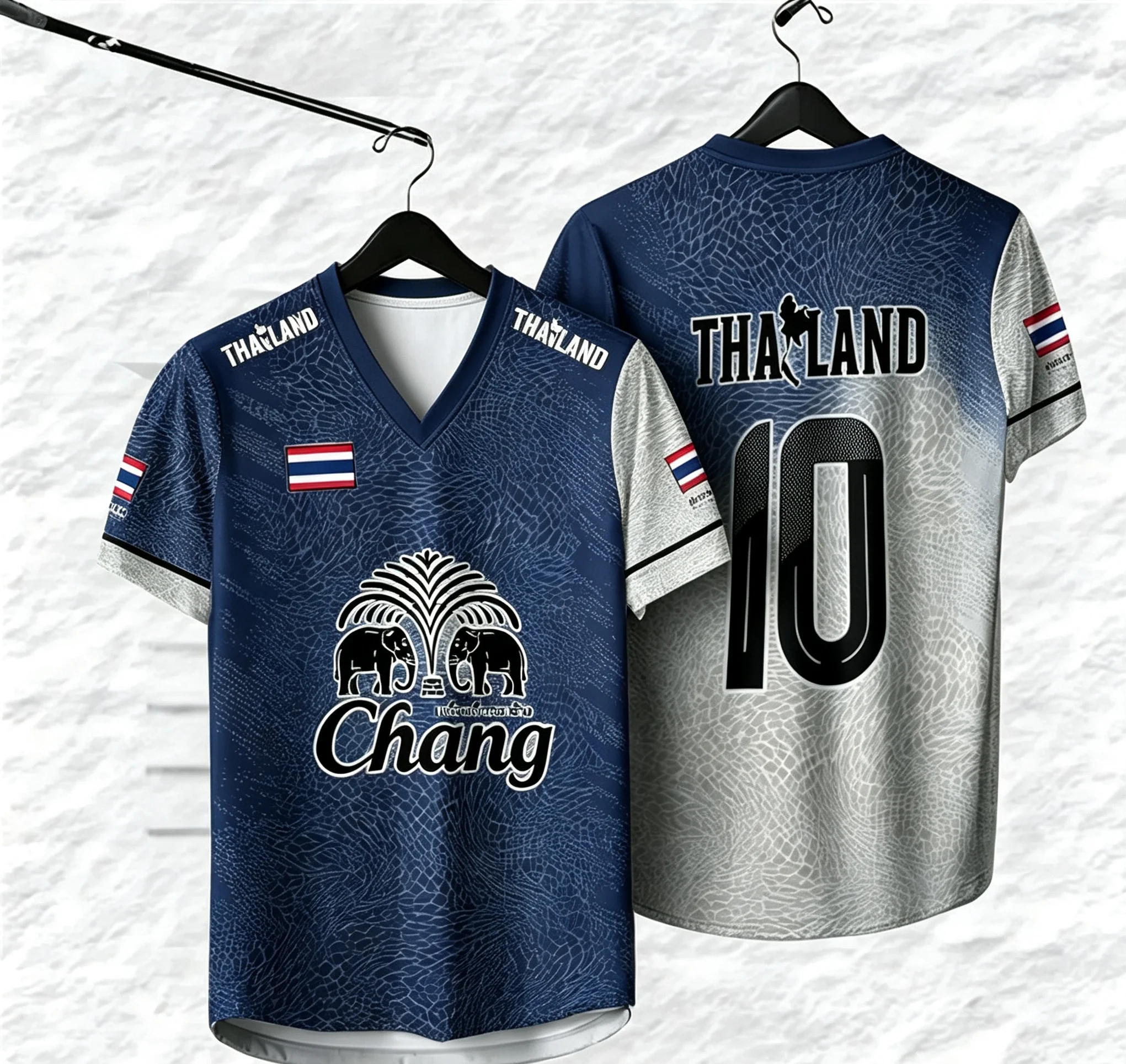 Men Thailand No.10 Sport Jersey V‑Neck T‑Shirt Elephant Graphic Print Short Sleeve Breathable Summer Outdoor Daily Tops