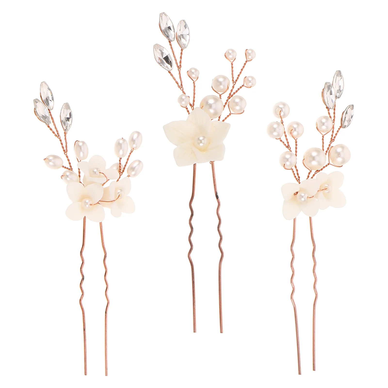 

3Pcs Bride Hairpins Rhinestone Bridal Hair Accessories Flower U Shape Pins Wedding Bridesmaids Hair Styling Updo Chignon Pins