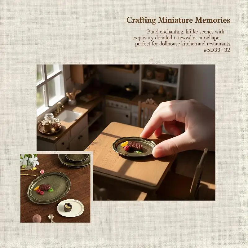 1Pc Mini Retro Oval Metal Plate 1/12 Dollhouse Miniature Simulation Kitchen Tableware Model Toy Doll House Decor Accessories