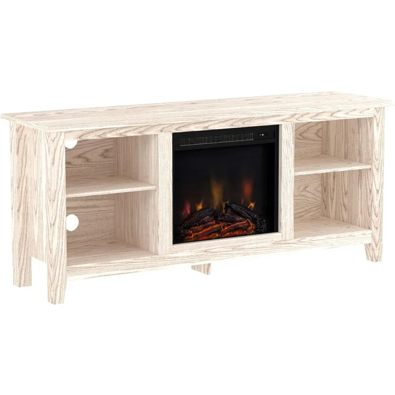 

Classic White Wash TV Console for 65 + Inch Television Fireplace Entertainment Center, 58 Inch