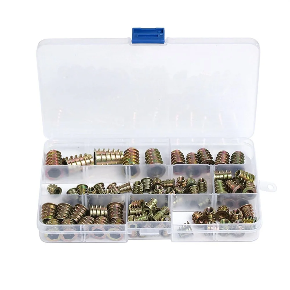 100 قطعة إدراج الخيوط المكسرات مجموعة أدوات متنوعة-متري M4/M5/M6/M8/M10 عرافة المقبس محرك الأثاث المسمار في الخشب إدراج البراغي