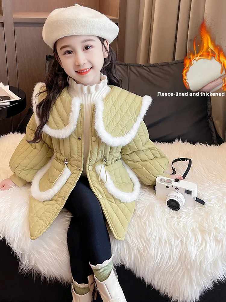 

Girls Faionable Cotton Jaet with Waist Cinch Fce Lined Mid-Length Durable kets Youthful Sle Warmth for 6 Years Old