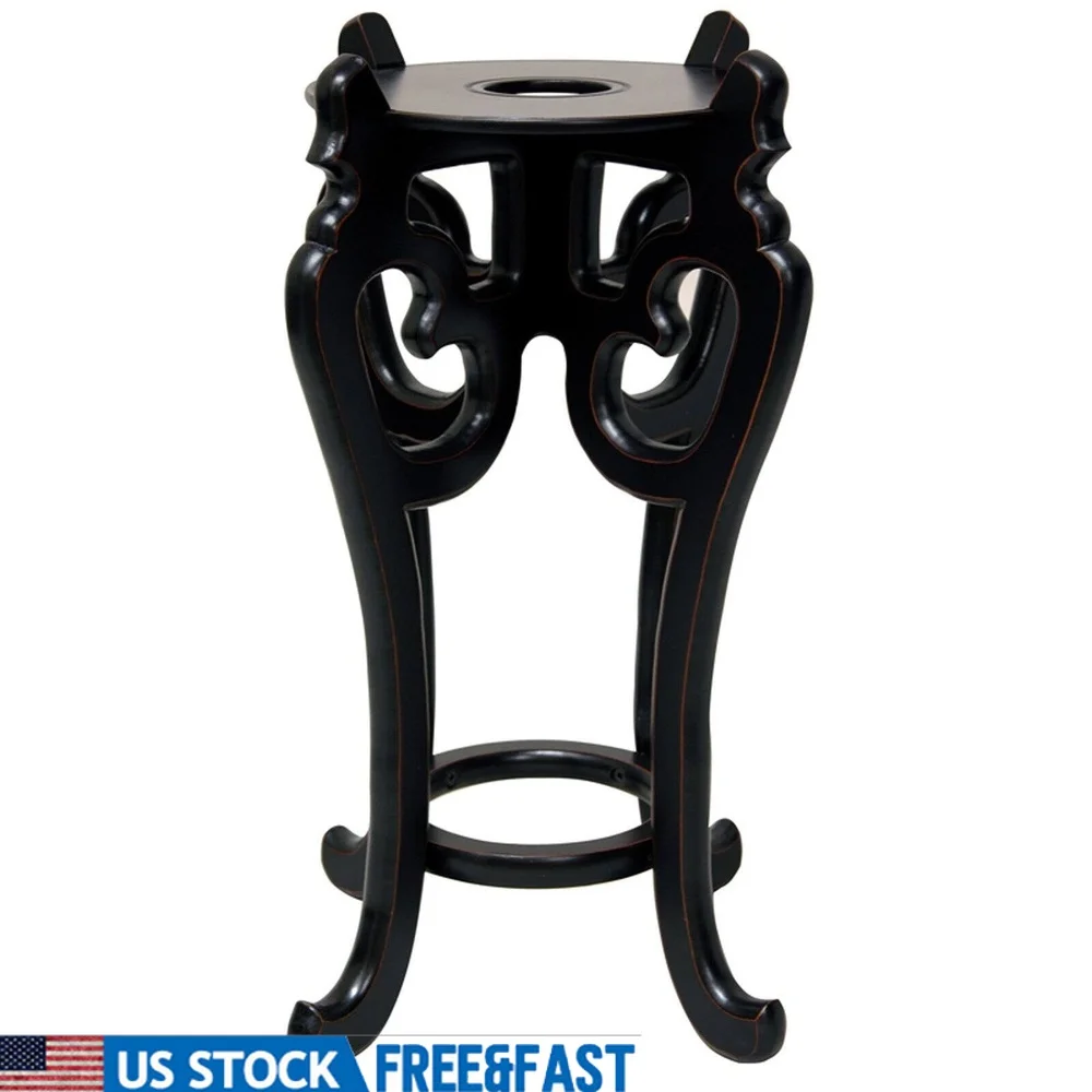 

Elegant 22 Inch Tall Solid Rosewood Fishbowl Stand Handcrafted Antique Black Lacquer Display Planters Vessels Pots