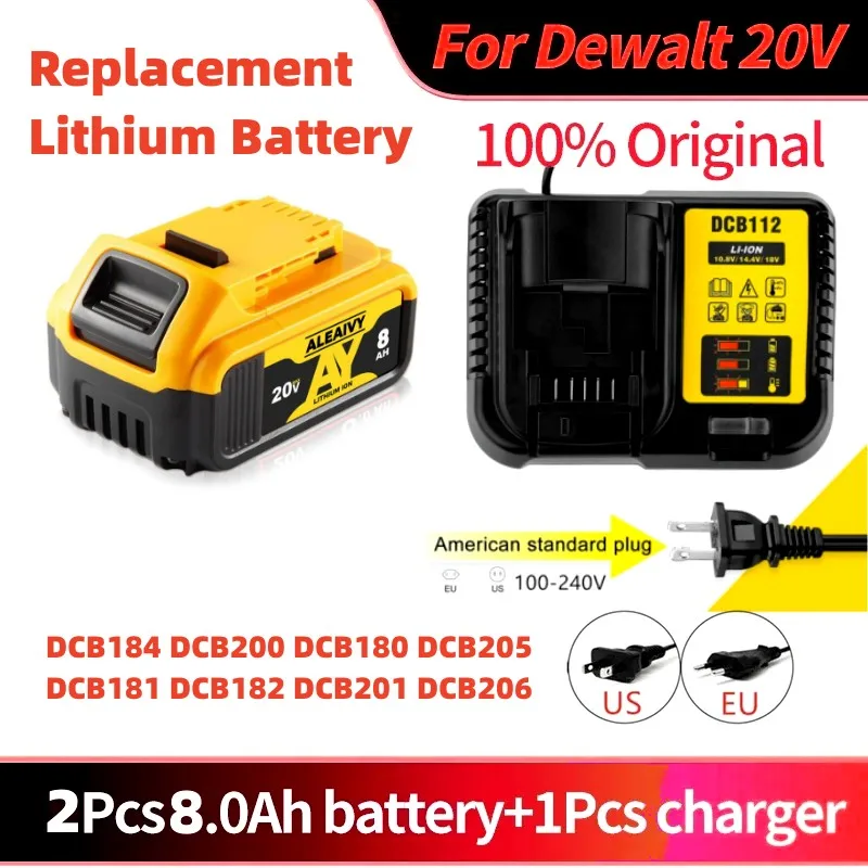 

Original DCB200 8.0Ah Lithium Replacement Battery For Dewalt DCB182 DCB201 DCB205 Battery Compatible 20V 8Ah Battery for DeWalt