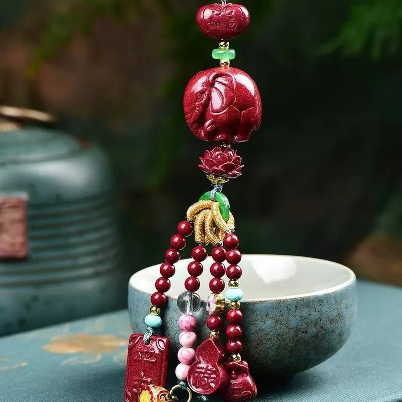 Car Pendant, Purple Clay Elephant Charm, Handmade Interior Decoration, Unisex, Auspicious Design