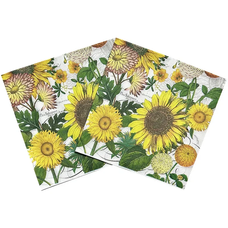 Colourful Floral Theme Yellow Sunflower Printed Napkins Holiday Party Napkins Butterfly Bone Bart Paper 2-Ply 20pcs/Pac 33cm