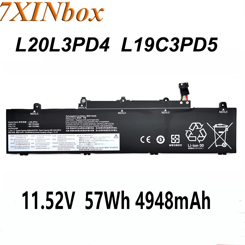 7XINbox L20L3PD4 11.52V 57Wh L19C3PD5 L19M3PD5 Laptop Battery For Lenovo For ThinkPad E14 Gen2 Gen3 E15 Gen2 Gen3 2021 Series