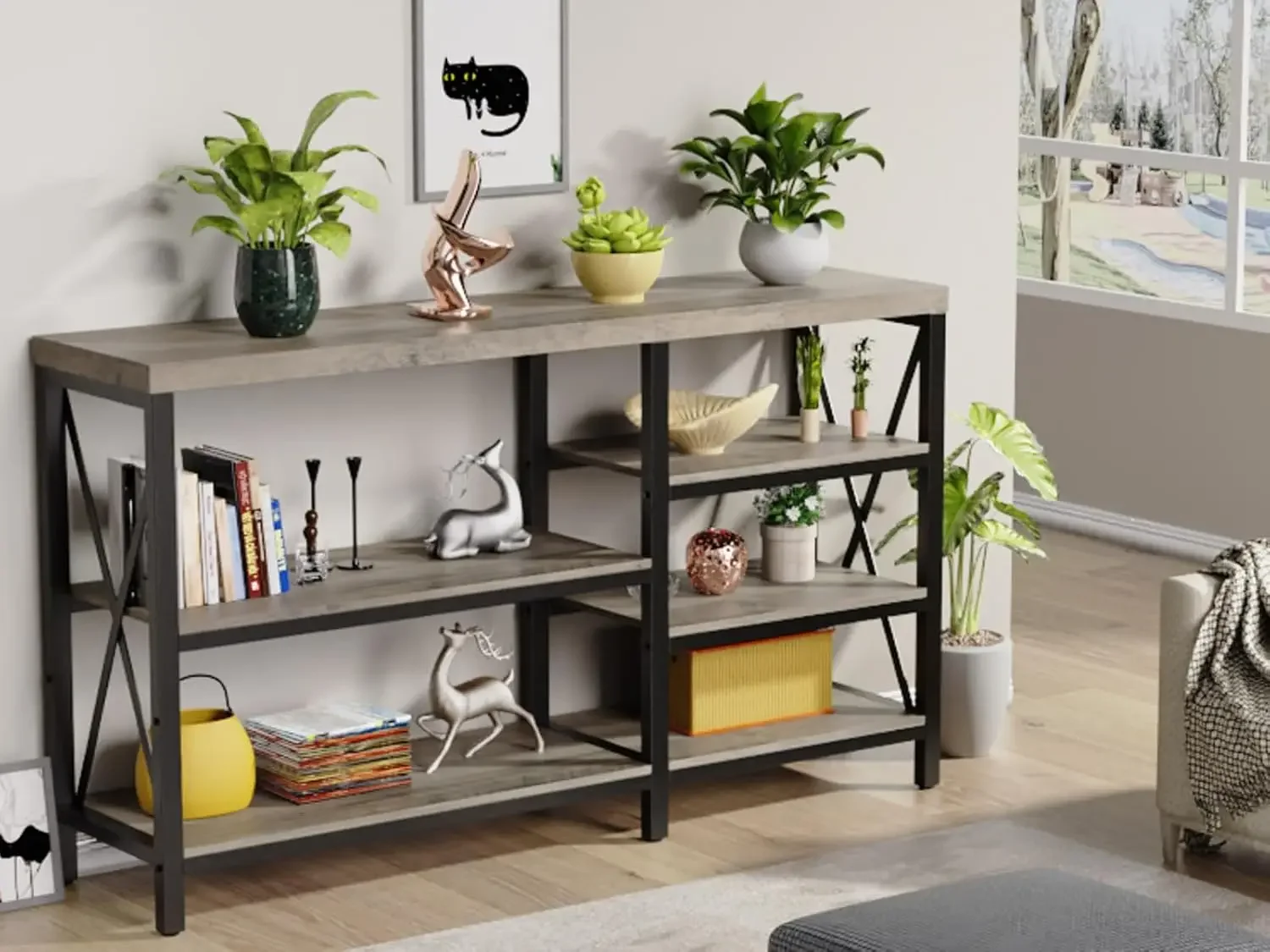 

Console Tables for Entryway, Sofa Console Table Narrow with 5-Tier Storage Shelves for Living Room