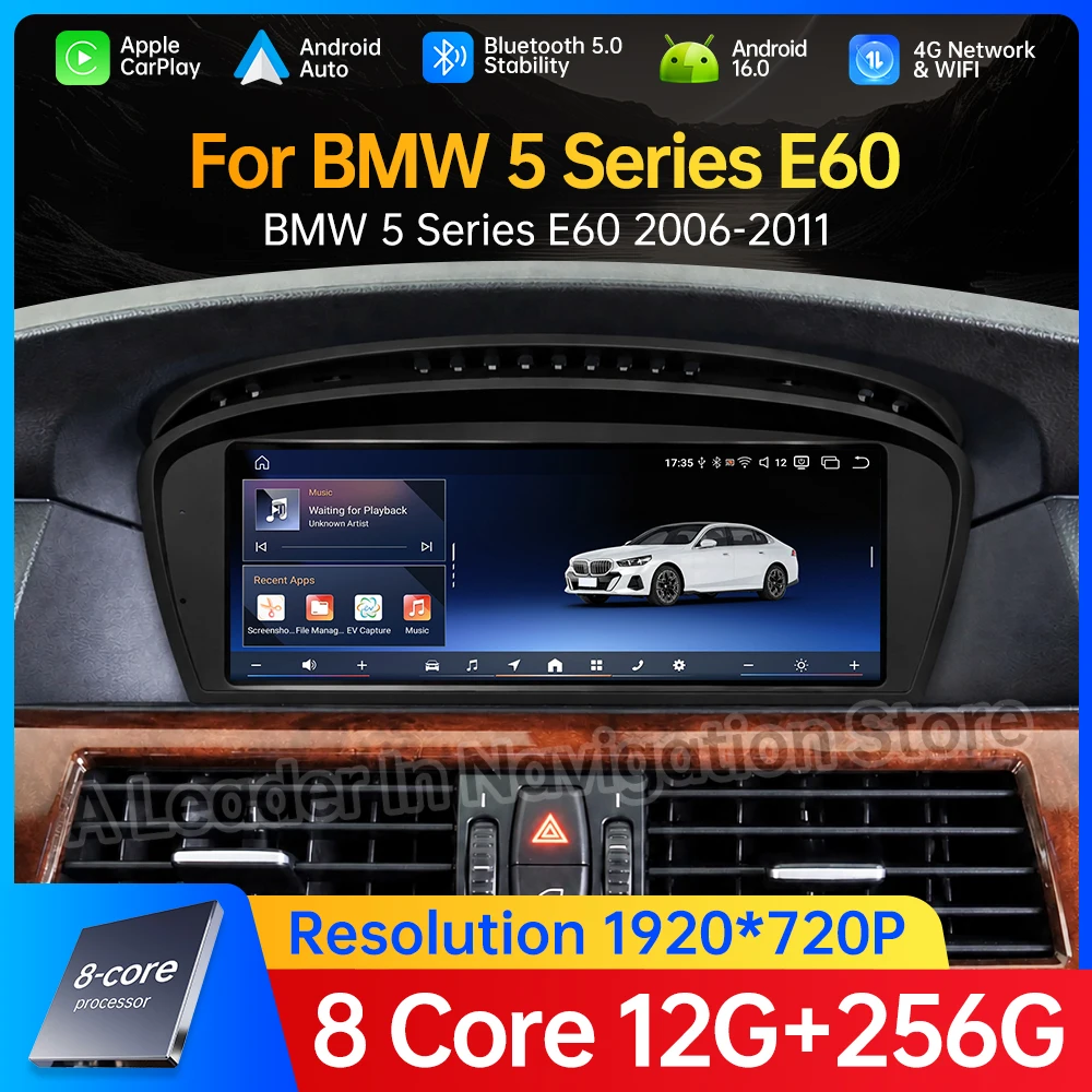 Android 16 Wireless Carplay for BMW 5 Series E60 2006 - 2011 Auto Car Multimedia Radio Player BT GPS Navi QLED Screen Tool