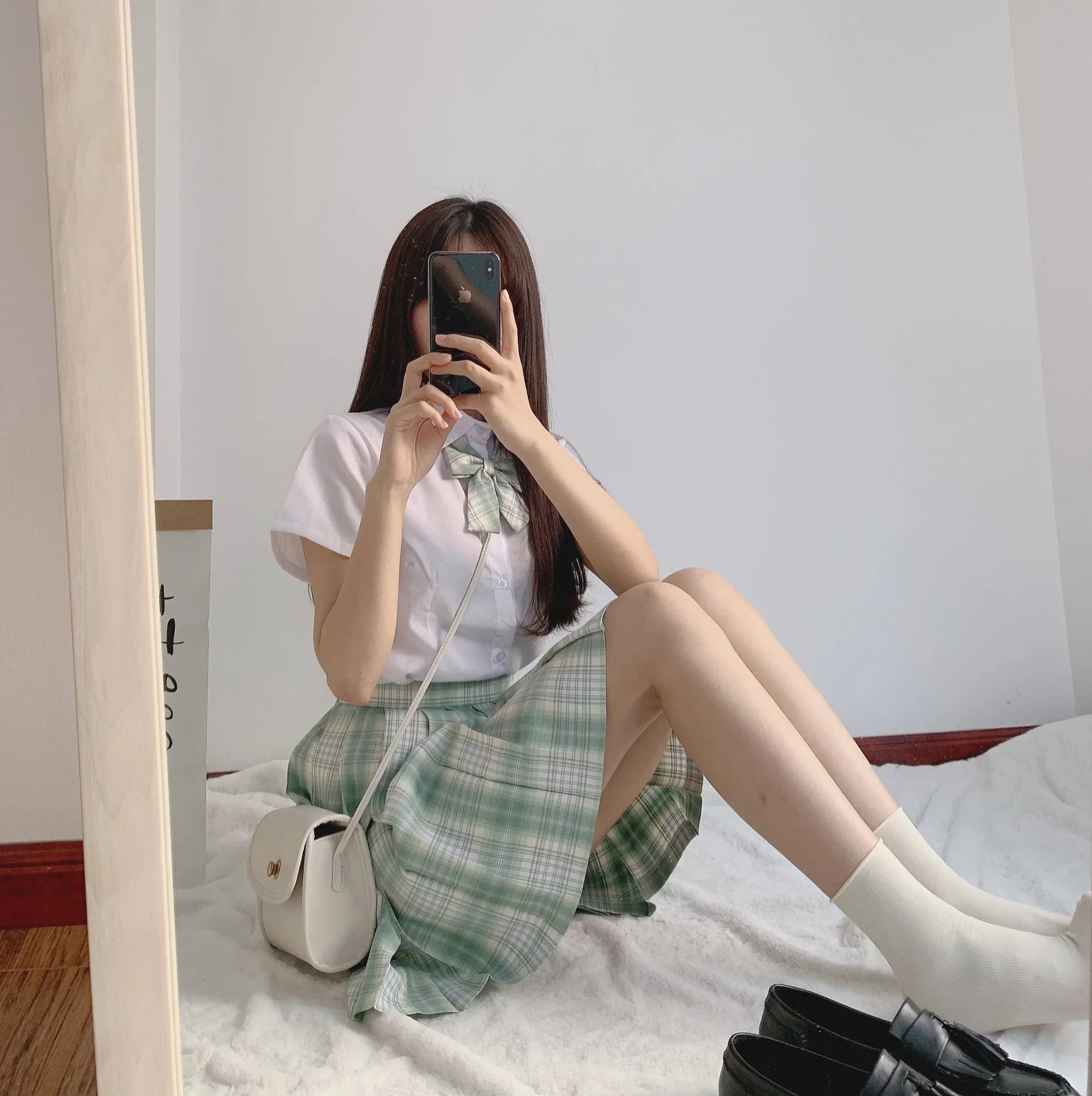 Women Short Sleeve High Waist Pleated Skirts Plaid Skirt Sexy A-Line Dress for JK School Uniform Girls Students Women's Clothing