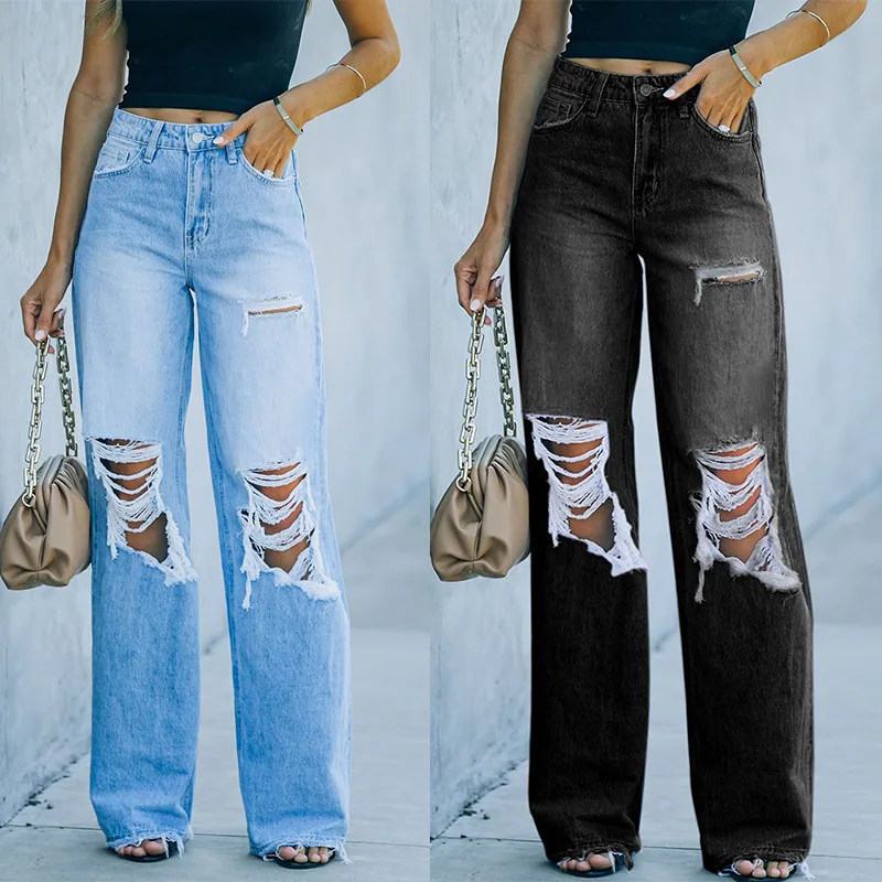 

European American Women'S Jeans 2024 New Women Ripped Jeans Spring Autumn Street Hipster Ripped Jeans Women Skinny Denim Pants