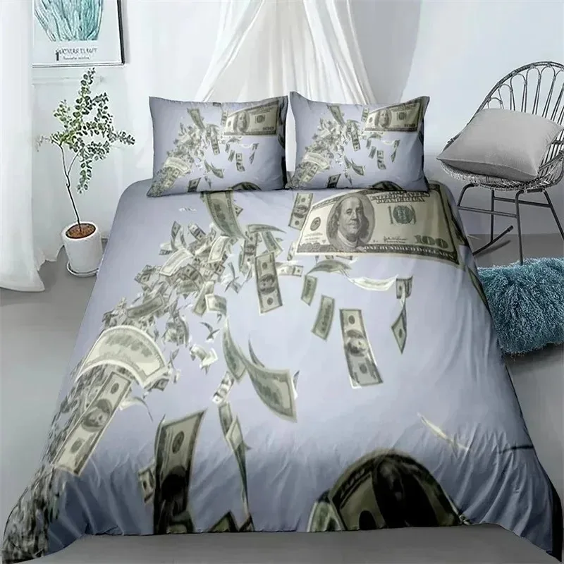 

3D Printed Dollar Bills Bedding Set,Duvet Cover Comforter Bed Set Quilt Cover Pillowcase,King Queen Twin Size Boys Girls Adults