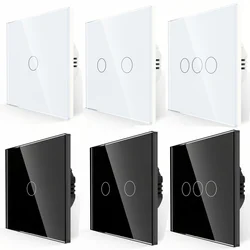 1/2/3pcs Wall Touch Switch EU Tempered Crystal Glass Panel 1/2/3 Gang 1 Way Waterproof Light Sensor Switches